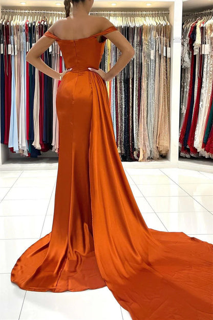 Wholesale Prom Dresses New Arrival A Line Off The Shoulder With Slit Satin