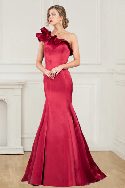 Wholesale Evening Dresses Satin One Shoulder Mermaid Sweep Train