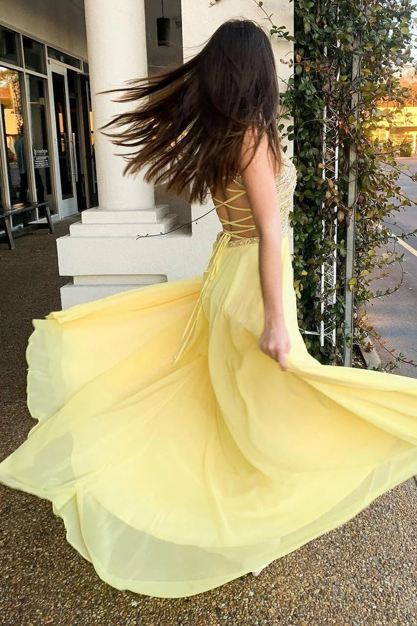 Wholesale Prom Dresses Chiffon Long Sleeveless Charming Open Back Scoop A-line Beading