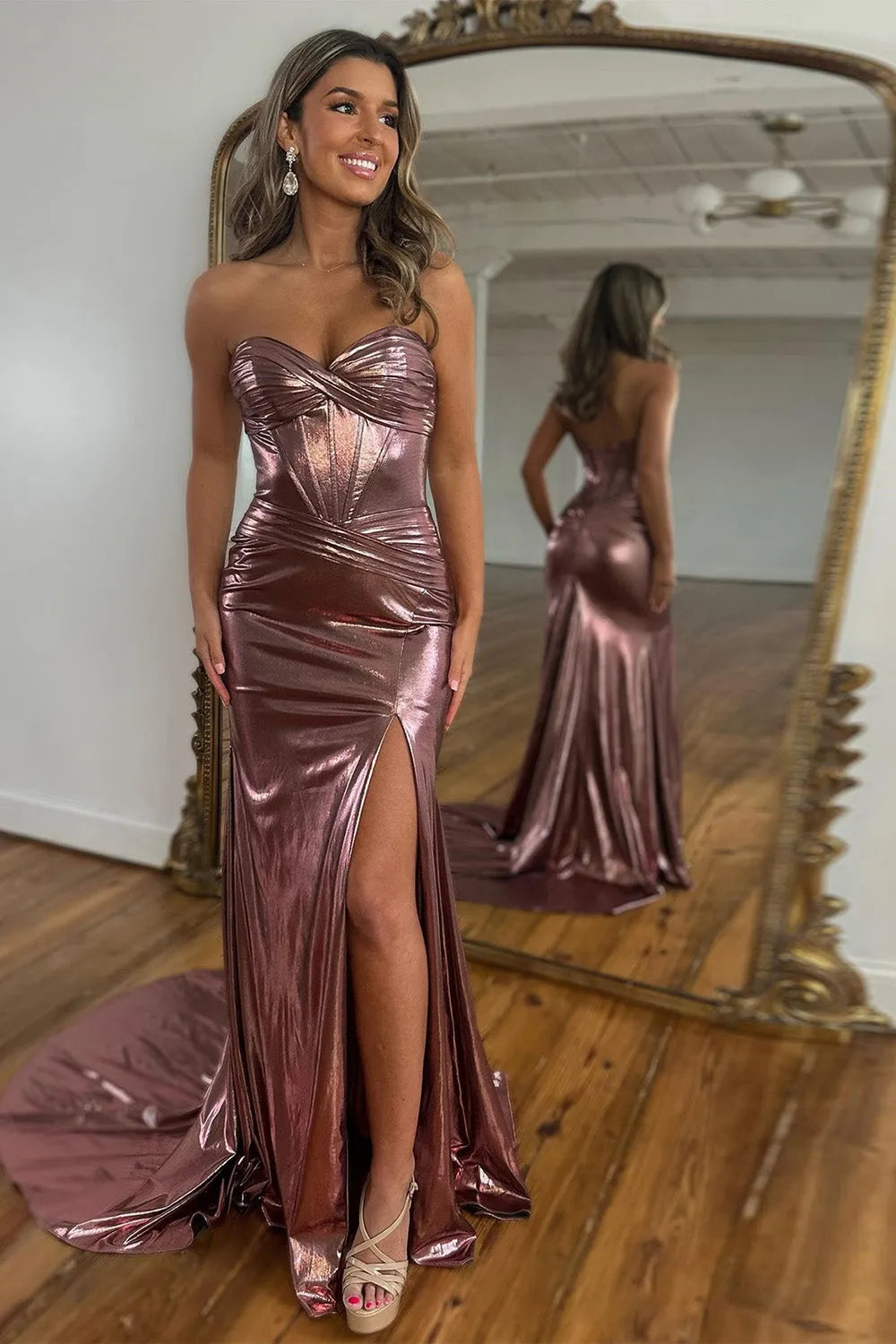 Wholesale Prom Dress Metallic Mermaid Sweetheart With Split