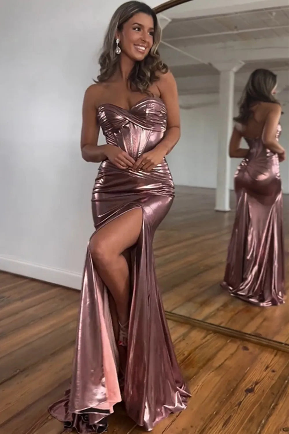 Wholesale Prom Dress Metallic Mermaid Sweetheart With Split