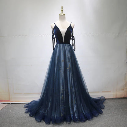 Blue A-line Straps Tulle Long Evening Dress Party Dress Bridesmaid Dress Prom Dress Wholesale