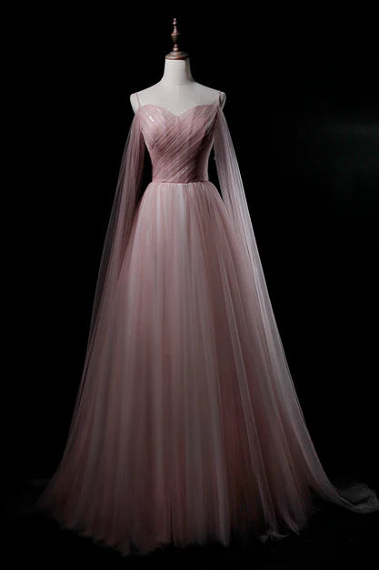 Pink Sweetheart Tulle Long Elegant Evening Dress Prom Dress A Line Floor Length Wholesale