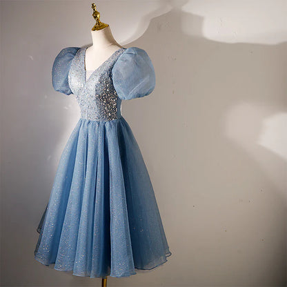 Aimishang A Line Beaded Tulle Short Sleeves Formal Dresses Homecoming Dress Prom Dress Graduation Dress
