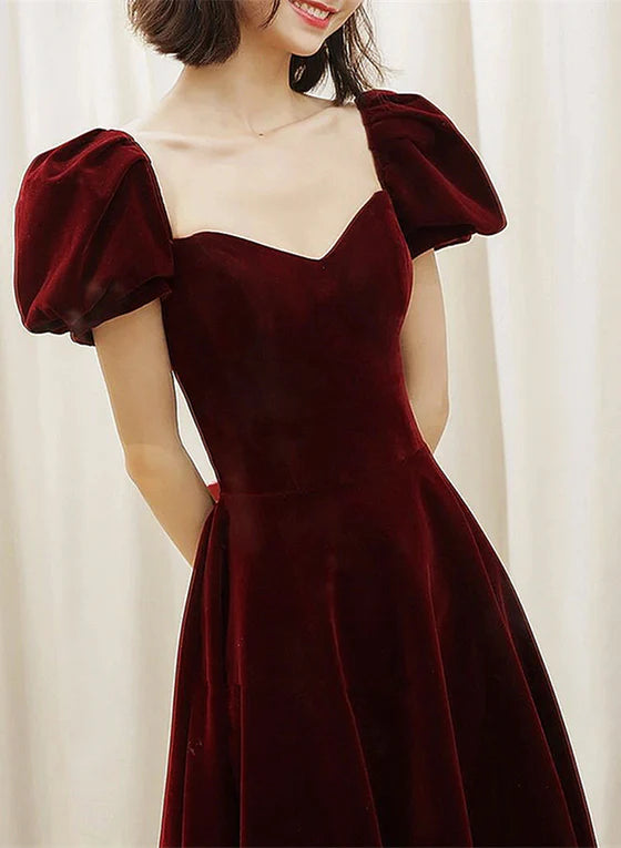 Wine Red Velvet Sweetheart Long Party Dress A-line Prom Dress Elegant Evening Dress