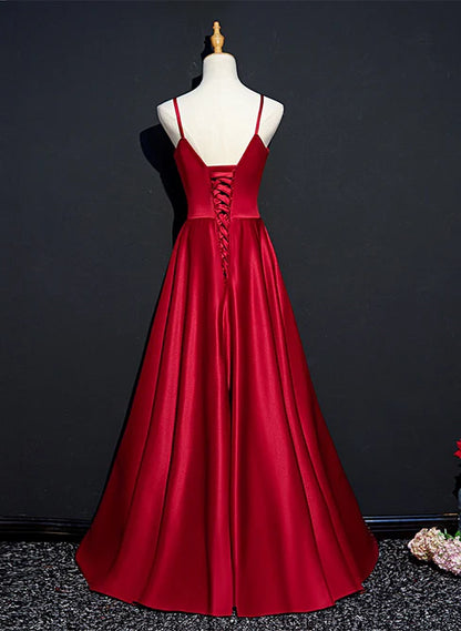 Red Satin Beaded Sweetheart Party Dress A-line Prom Dress Elegant Evening Dress Wholesale