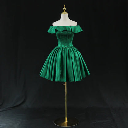 Aimishang A Line Off Shoulder Green Satin Homecoming Dress Short Prom Dress Simple Party Dress Formal Dresses