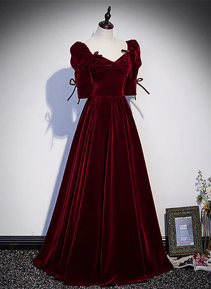 Wine Red Short Sleeves A-line Long Party Dress Bridesmaid Dress Elegant Evening Dress Wholesale