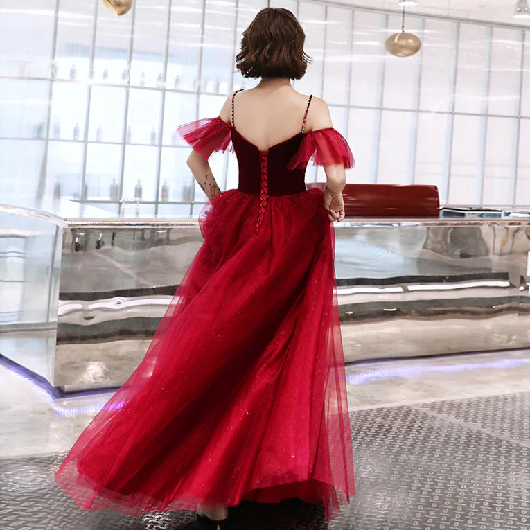 Charming Wine Red Straps Long Evening Party Dresses A-line Straps Prom Dresses Formal Dress Wholesale