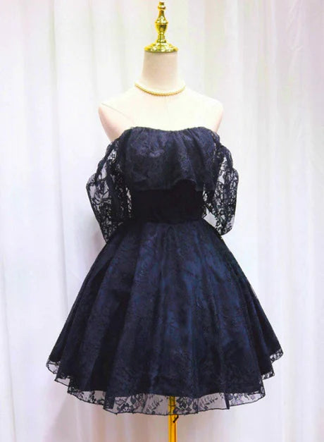 Aimishang A Line Blue Lace Off Shoulder Short Party Dress Homecoming Dress Elegant Graduation Dress