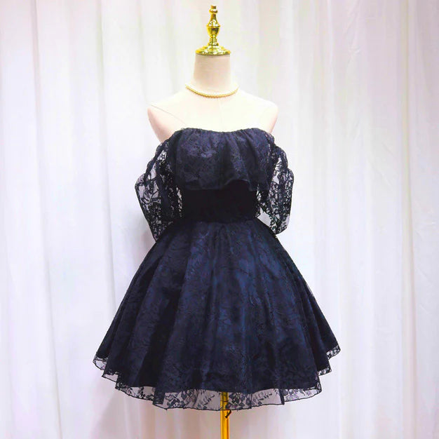 Aimishang A Line Blue Lace Off Shoulder Short Party Dress Homecoming Dress Elegant Graduation Dress