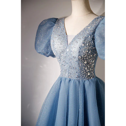 Aimishang A Line Beaded Tulle Short Sleeves Formal Dresses Homecoming Dress Prom Dress Graduation Dress