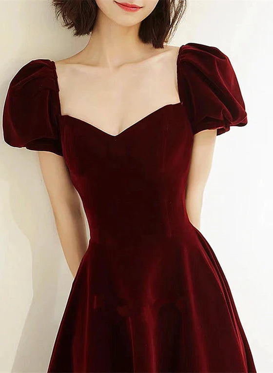 Wine Red Velvet Sweetheart Long Party Dress A-line Prom Dress Elegant Evening Dress