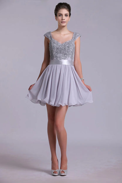 Wholesale A-Line Homecoming Dresses Off The Shoulder With Applique Tulle And Chiffon