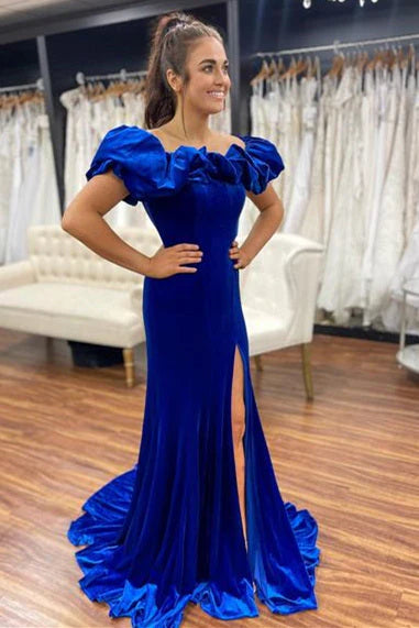 Wholesale Prom Dresses Women Dresses Off The Shoulder Long Sheath Velvet Ruffle