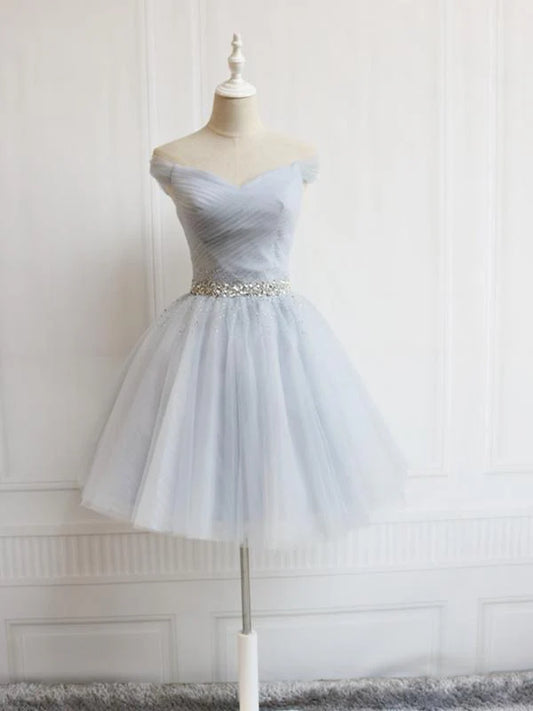 Wholesale Off the Shoulder Short Gray Prom Dresses with Coset Back Beaded Graduation Homecoming Dresses