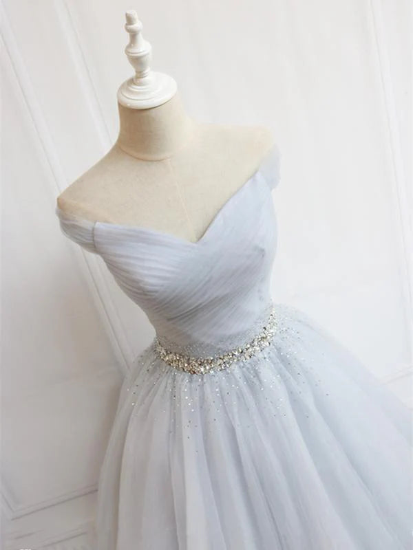 Wholesale Off the Shoulder Short Gray Prom Dresses with Coset Back Beaded Graduation Homecoming Dresses