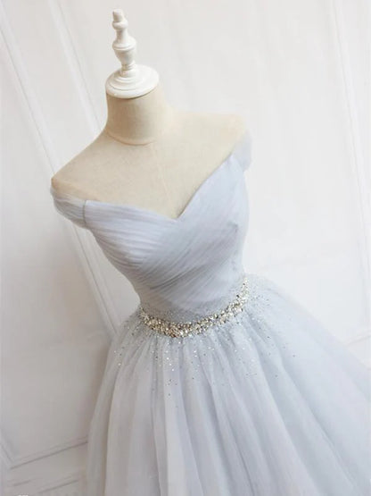 Wholesale Off the Shoulder Short Gray Prom Dresses with Coset Back Beaded Graduation Homecoming Dresses