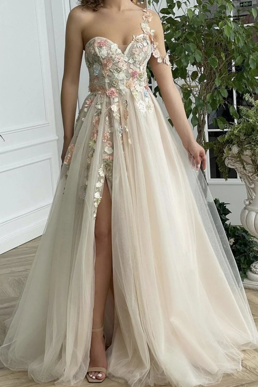 Wholesale Long Prom Dress One Shoulder with Flowers