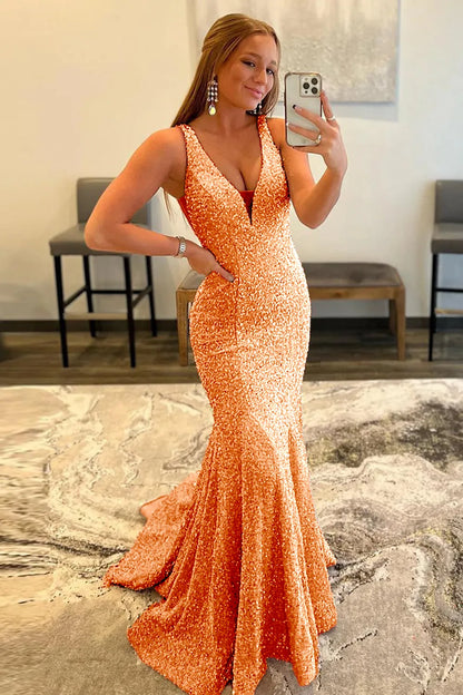 Wholesale Mermaid Sexy Glitter V Neck Long Prom Dress