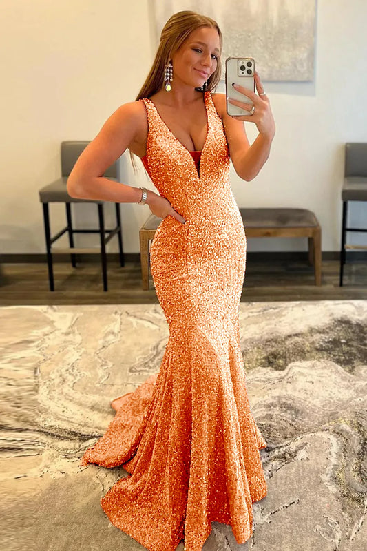 Wholesale Mermaid Sexy Glitter V Neck Long Prom Dress