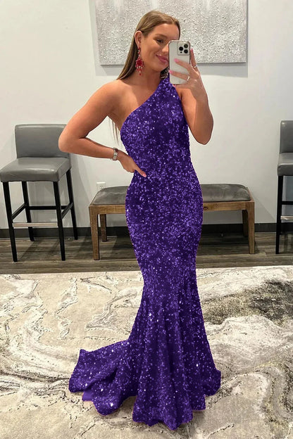 Wholesale Mermaid Prom Dress Glitter Sexy One-Shoulder With Sequins