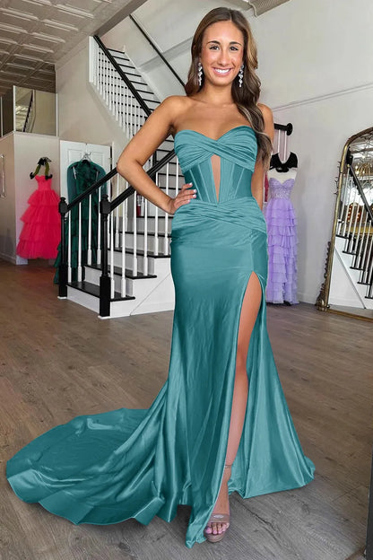 Wholesale Prom Dress Mermaid Sweetheart Zipper Back Satin With Slit