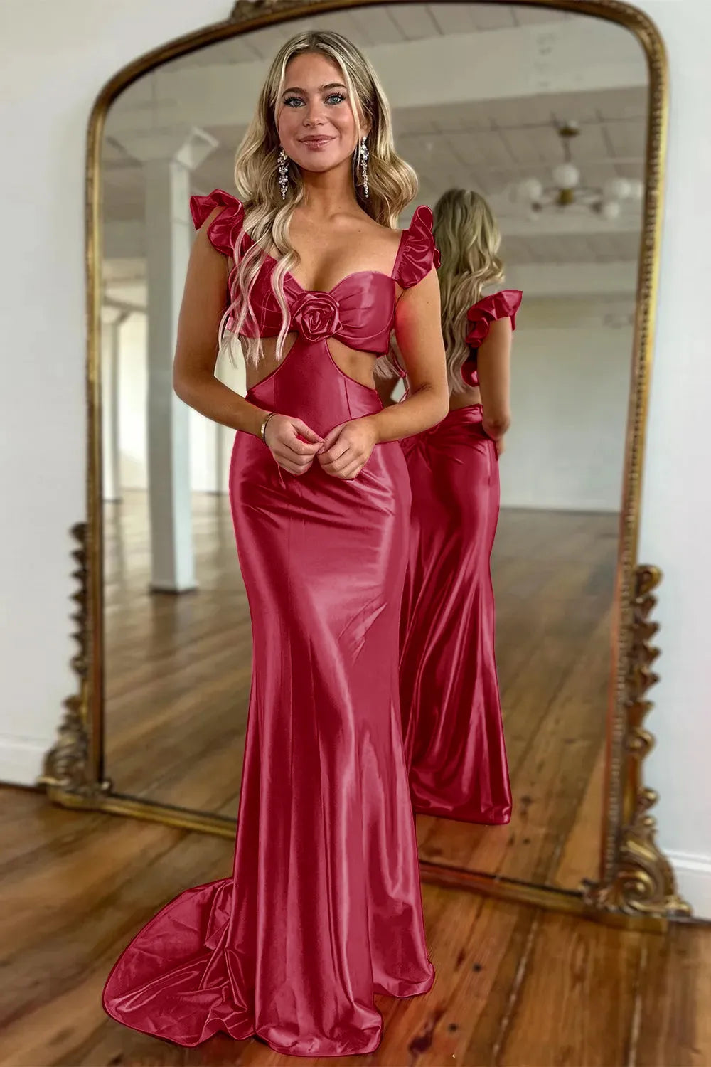 Wholesale Party Dress Mermaid Cutout Waist Long Satin Prom