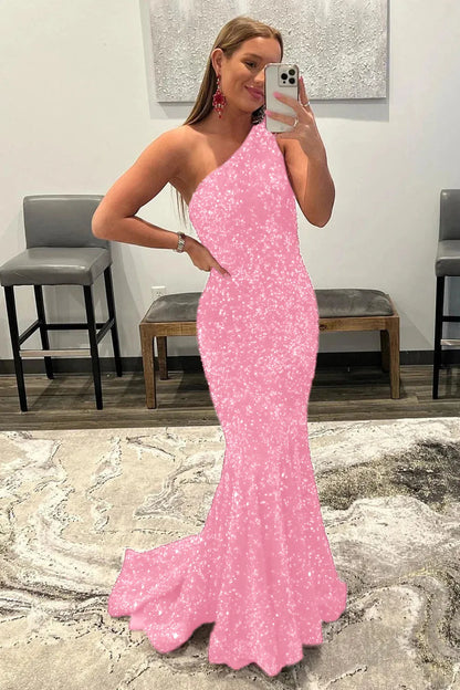 Wholesale Mermaid Prom Dress Glitter Sexy One-Shoulder With Sequins