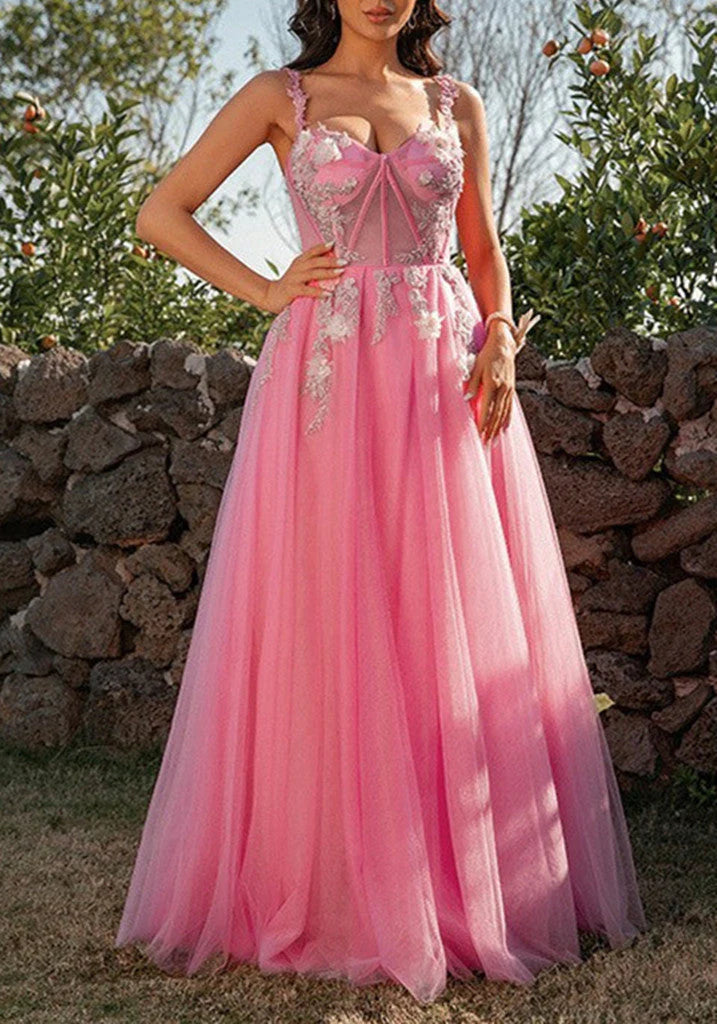 Wholesale Formal Women Gown Straps Tulle Applique Prom Dresses Long Evening Gowns