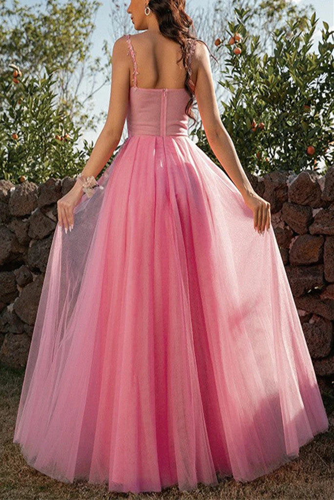 Wholesale Formal Women Gown Straps Tulle Applique Prom Dresses Long Evening Gowns