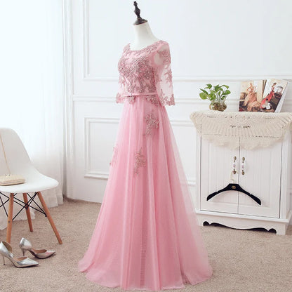 Pink Tulle Elegant Party Dress with Lace A-line Formal Dress Bridesmaid Dress Prom Dress