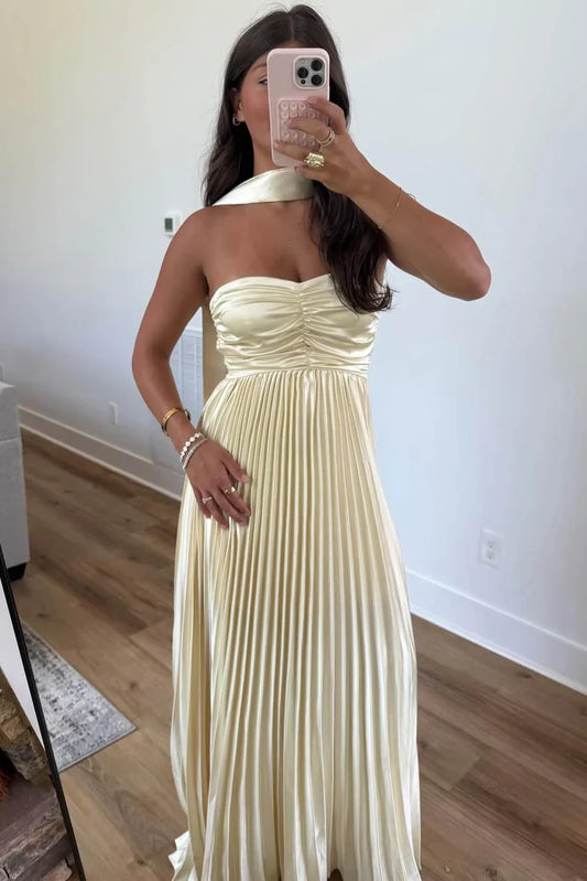 Aimishang Elegant Sweetheart A-Line Strapless Pleated Graduation Party Dress Lovely Long Formal Prom Dress