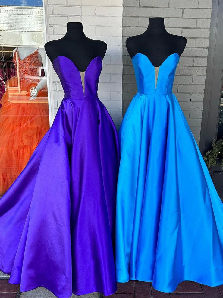 Wholesale A-Line Prom Dress Satin Strapless with Slit Plus Size