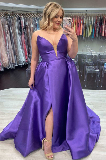 Wholesale A-Line Prom Dress Satin Strapless with Slit Plus Size