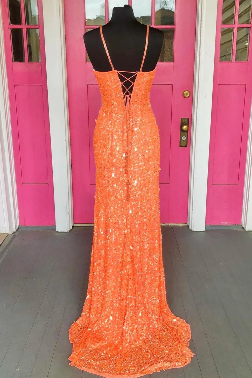 Wholesale Mermaid Prom Dress Spaghetti Straps Lace-Up Sequins Plus Size with Slit