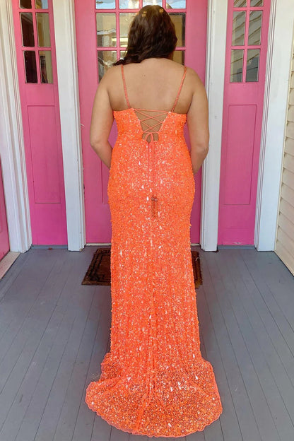 Wholesale Mermaid Prom Dress Spaghetti Straps Lace-Up Sequins Plus Size with Slit