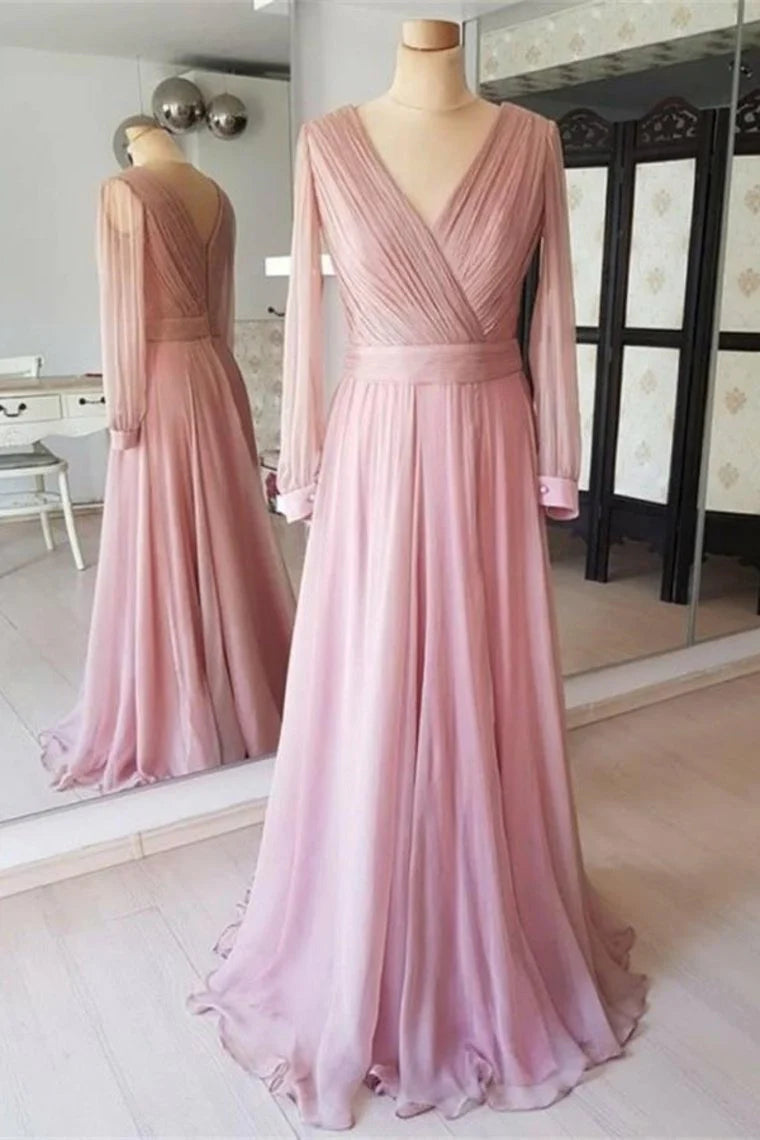 Wholesale Prom Dresses Pretty Flowy Long Elegant Simple Chiffon With Sleeves