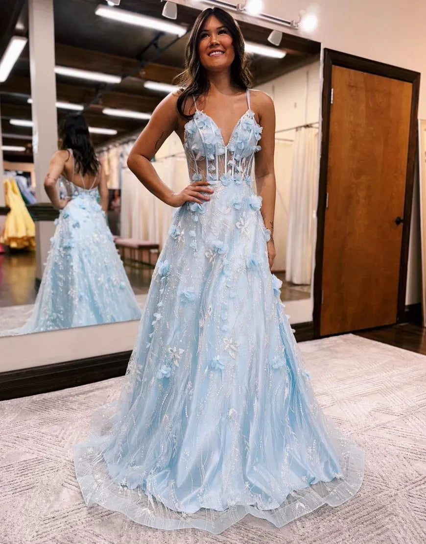 Wholesale Prom Dress Pretty A-Line Spaghetti Straps With 3D Flowers