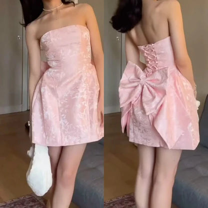 Aimishang Pretty A Line Strapless Homecoming Dress Short Graduation Dress With Bow Lovely Birthday Party Dress