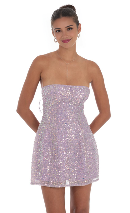 Aimishang Pretty A Line Strapless Sequin Glitter Homecoming Dress Short Graduation Dress With Bow Lovely Birthday Party Dress