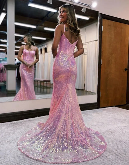 Wholesale Long Glitter Prom Dress Pretty Mermaid Spaghetti Straps