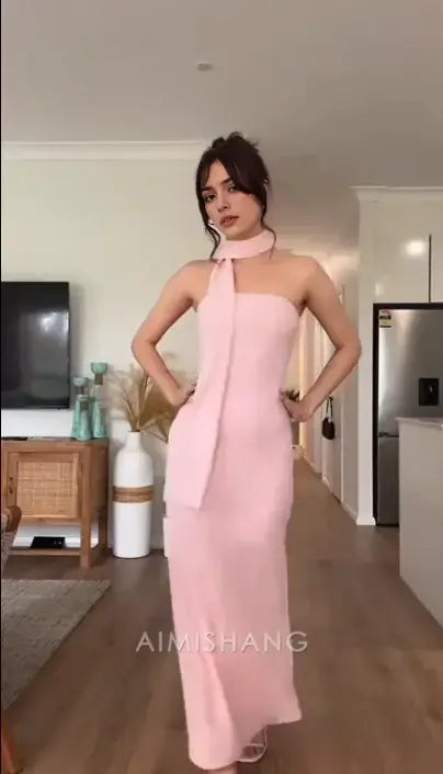 Aimishang Pretty Strapless Sleeveless Long Formal Prom Dress Elegant Wedding Guest Dress Sweet Party Evening Gowns