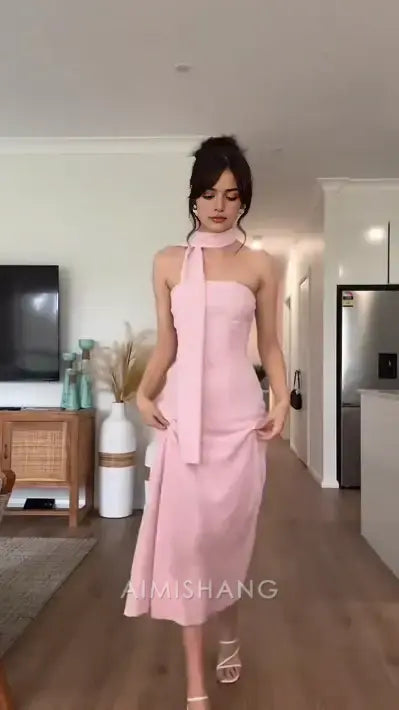 Aimishang Pretty Strapless Sleeveless Long Formal Prom Dress Elegant Wedding Guest Dress Sweet Party Evening Gowns