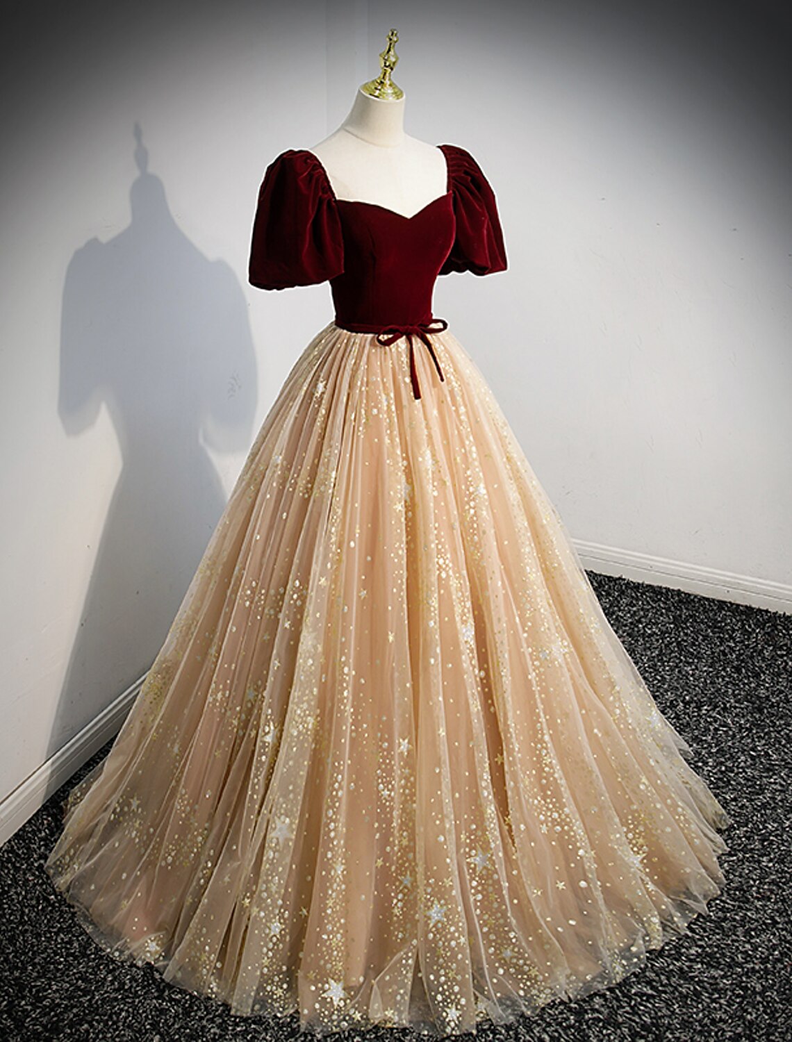 Aimishang Pretty A-Line Princess Prom Dresses Elegant Short Sleeve Sweetheart Floor Length Graduation Dress with Bow