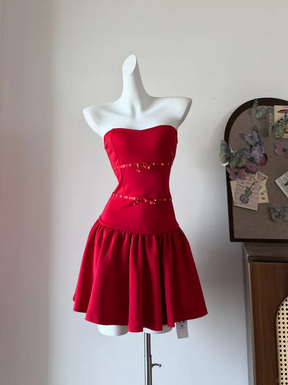 Aimishang Pretty A-Line Strapless Sleeveless Short Birthday Party Dress Sweet Mini Homecoming Dress