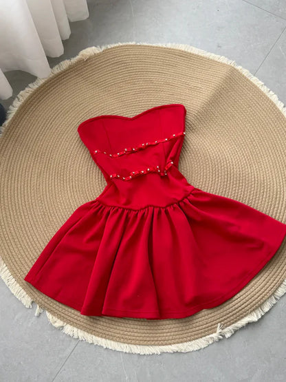 Aimishang Pretty A-Line Strapless Sleeveless Short Birthday Party Dress Sweet Mini Homecoming Dress