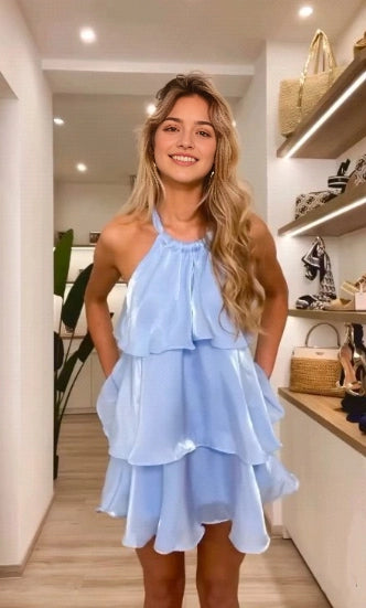 Aimishang Pretty A Line Blue Layered Sleeveless Short/Mini Summer Party Dress Sweet Graduation Homecoming Dress