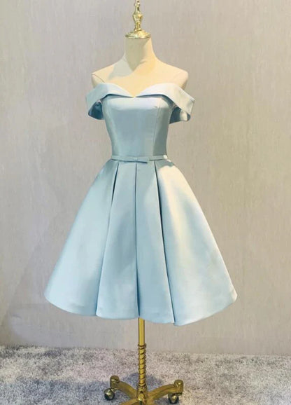 Aimishang Pretty A Line Light Blue Satin Off Shoulder Lace-up Short Formal Prom Dress Lovely Homecoming Dress