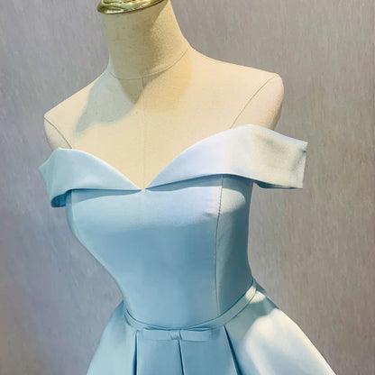 Aimishang Pretty A Line Light Blue Satin Off Shoulder Lace-up Short Formal Prom Dress Lovely Homecoming Dress